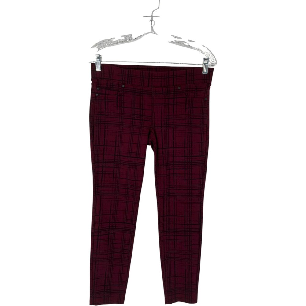 Liverpool Pants Women's Size 4P Port Wine Plaid Pull On Skinny Stretch Ankle